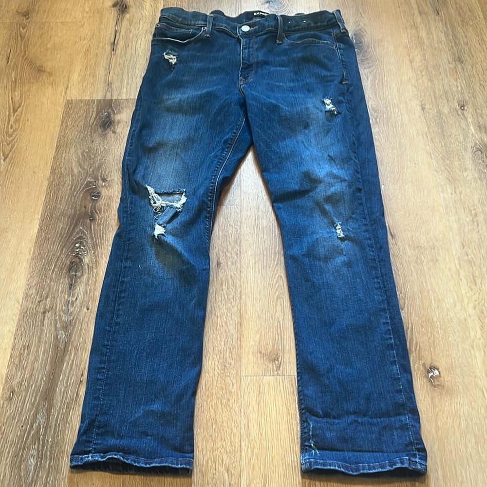 Express Ripped Jeans Cropped Skinny Mid Rise 14R